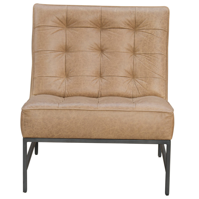  Fauteuil de chambre capitonné crème en cuir véritable