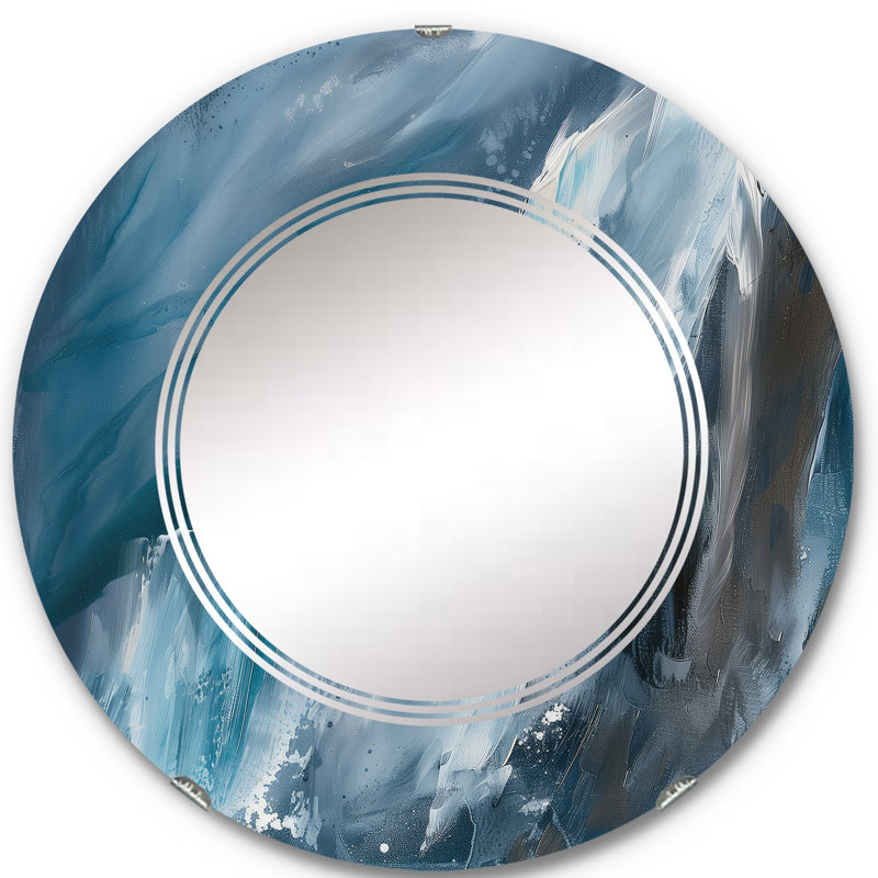 Splash Blue Indigo Wall Mirror, Printed Modern - Splash Blue Indigo, 23.6" H x 23.6" W