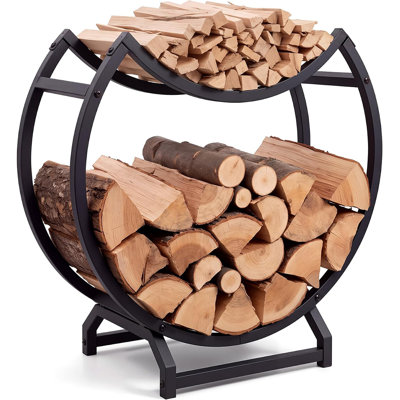 Support à bois de chauffage rond en métal de 23 pouces avec plateau d'allumage pour l'intérieur et l'extérieur
