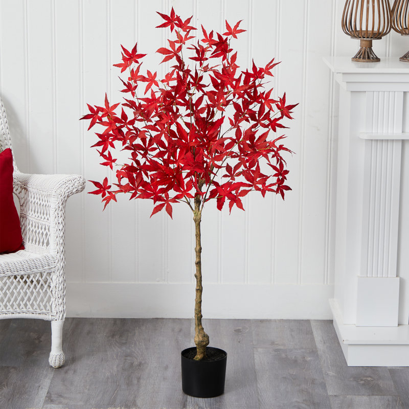 Faux Maple Tree in Freestanding, 48" H x 21" W x 16" D, Orange
