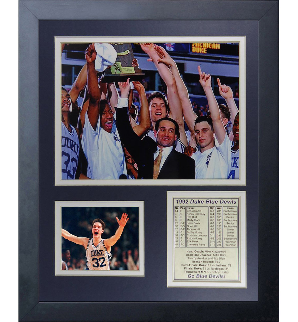 Duke University Blue Devils 1992 National Champions Framed Memorabilia Legends Never Die