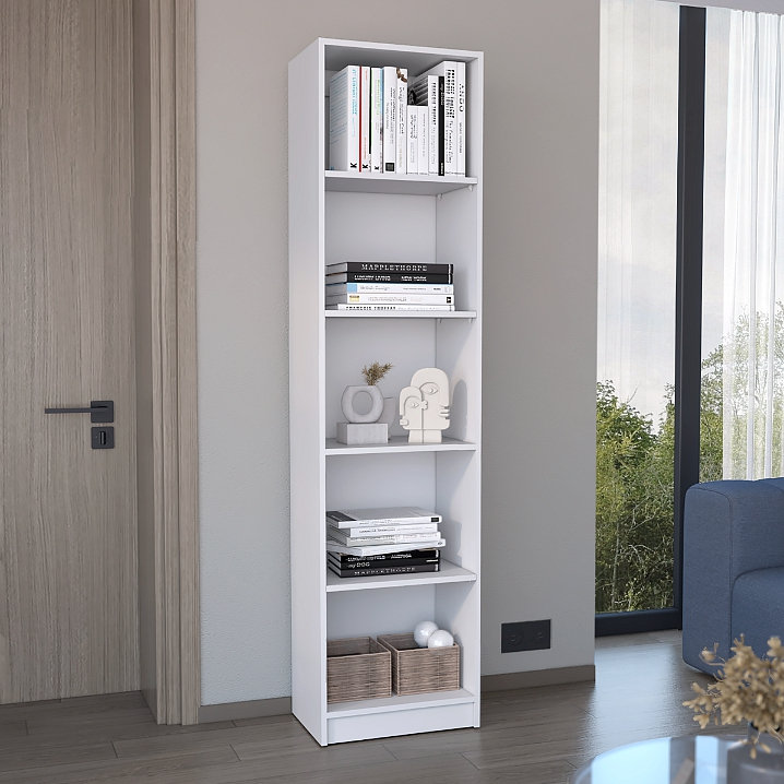 Bibliothèque Home Xs avec tablettes à 5 niveaux et design mince - Bureau, White