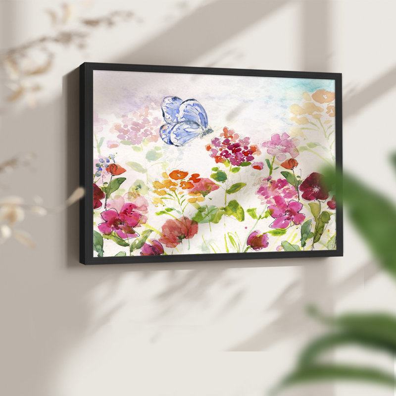 Papillon de jardin d'été - reproduction encadrée - réarmable, H 16 po x l 20 po, Noir, noir, noir, noir
