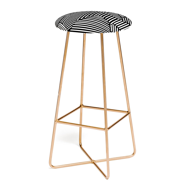 Brontie Upholstered Counter Stool with Metal Frame, Black/White Stripes