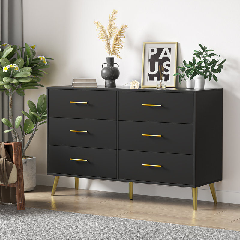Commode 6 tiroirs Nalene, Noir