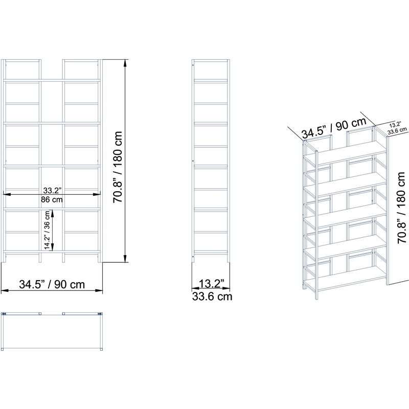 Branan 180cm H x 90cm W Steel Etagere Bookcase, Gold/White