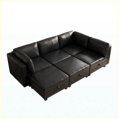 Canapé modulable en polyuréthane flexible, convertible à 6 places avec rangement et canapé-lit