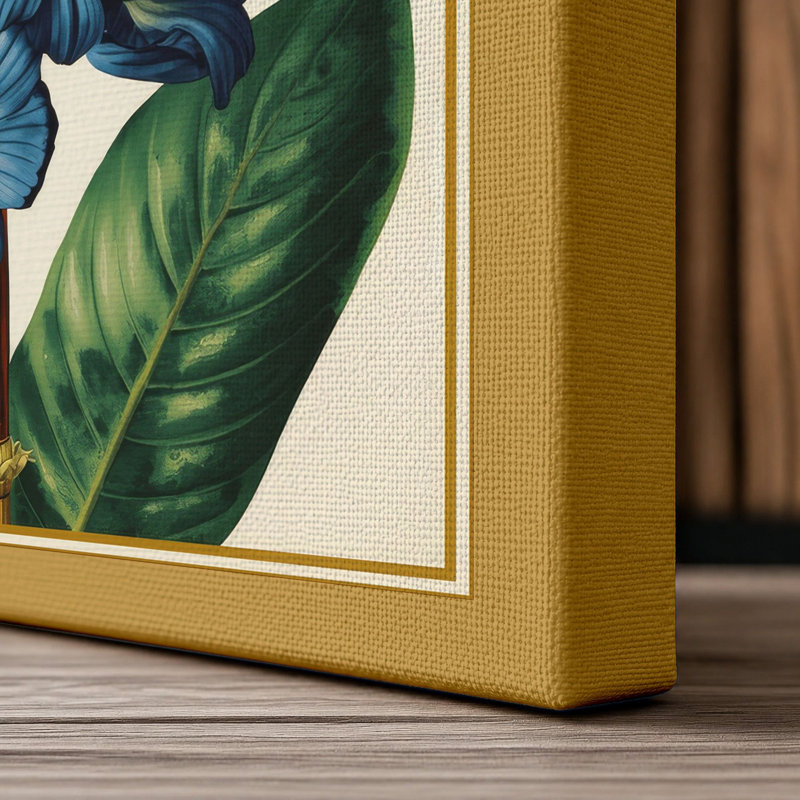 Blue Bloom Botanical - Wrapped Canvas, 18x12 - 45.7 x 30.5 cm, Ochre Border
