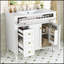 Meuble-lavabo de 36 po avec lavabo, armoire en bois massif blanc, tiroir rabattable, 3 tiroirs, 2 portes à fermeture en douceur, poignées dorées, design moderne, deux ensembles-607079968
