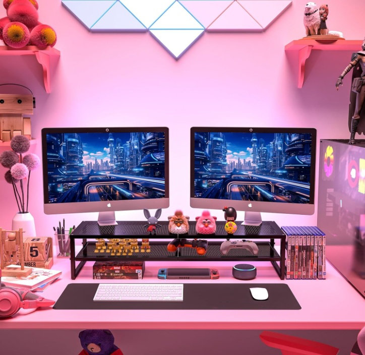 Latitude Run® 2-Tier Metal Dual Monitor Stand Riser with 32