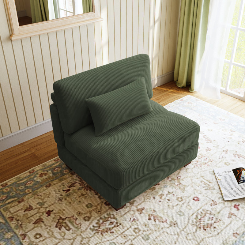 Maelina 96.5Cm Wide Armless, Green Corduroy