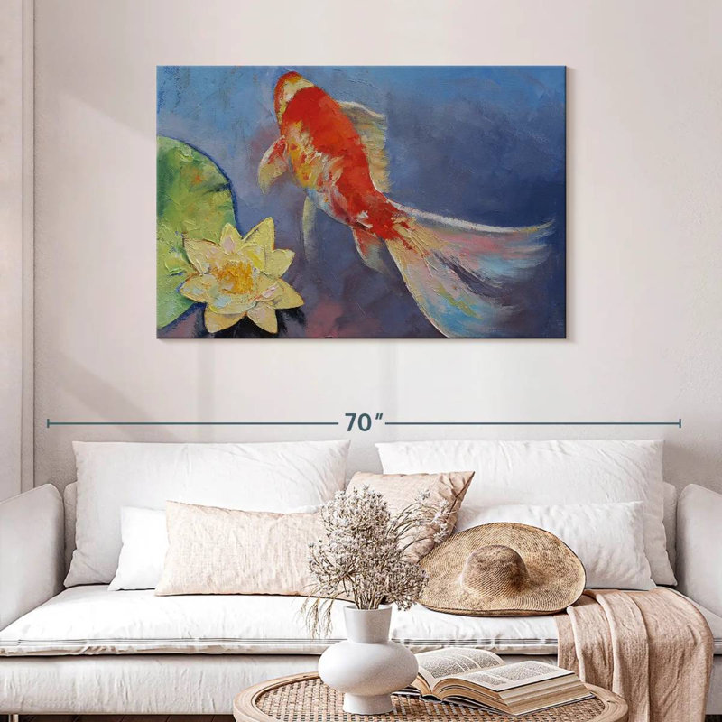 Koi sur bleu et mauve, H 30 po x l 45 po