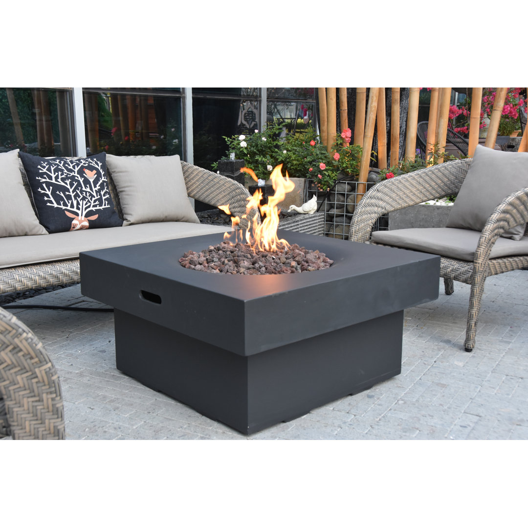 Aswith 34" Outdoor Concrete Fire Pit 50,000 BTU - Includes Lava Rocks & PVC Cover Latitude Run® 