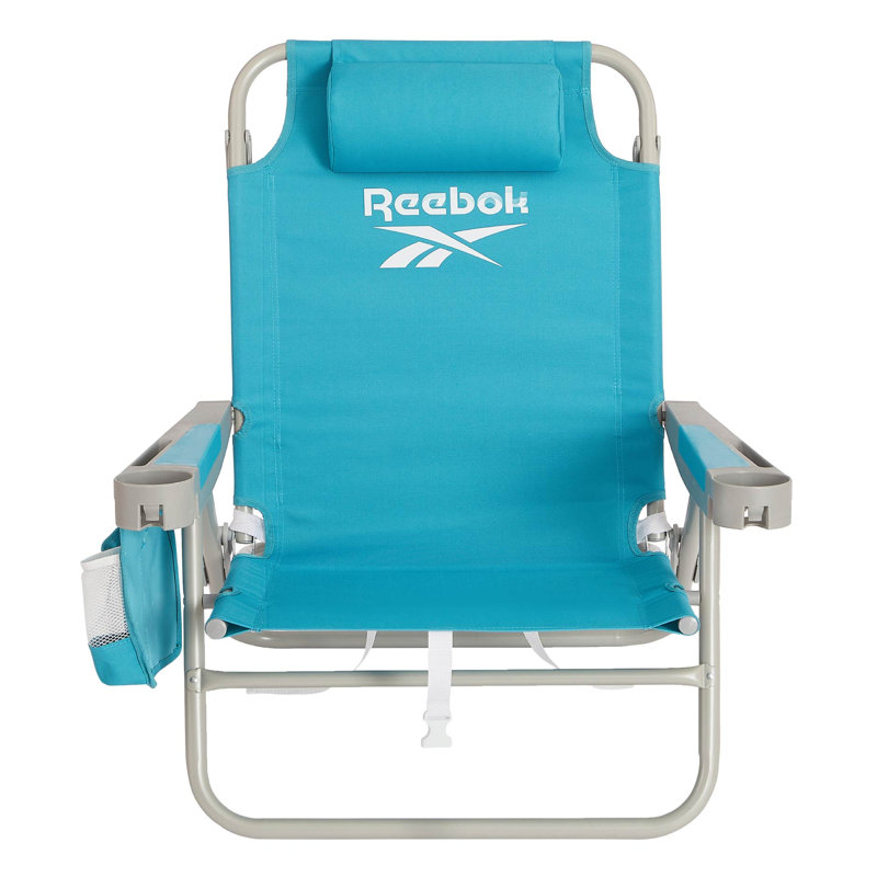  5-Position Reclining Aluminum Beach Chair, Portable Foldable Backpack Lounge Chair with Pillow, Cup Holder and Side Pocket, Lagoon