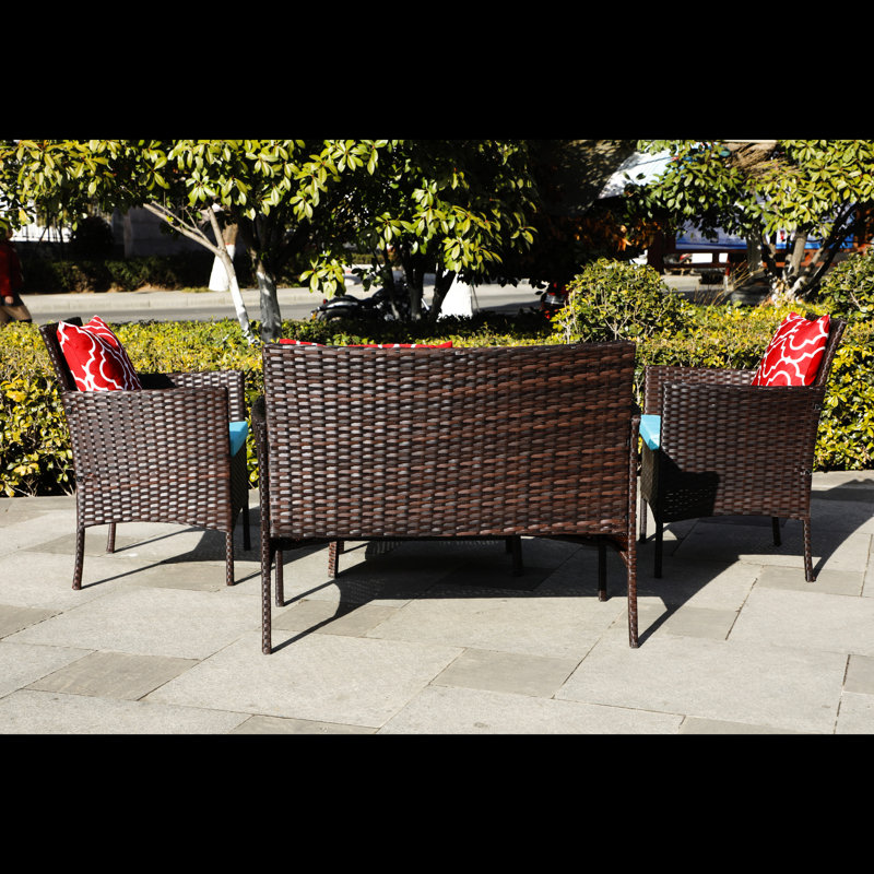 Pe Patio 4: chaise d'extérieur, table d'appoint, coussins, structure solide, hydrofuge, brun conversation: 4, fabrication, résistant à la décoloration,
