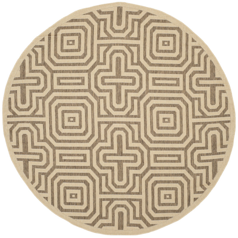 Arneshia Geometric Brown/Natural Indoor / Outdoor Area Rug, Round 6'7"
