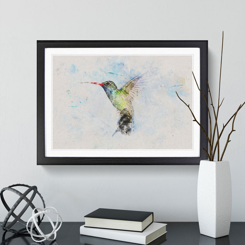 Hummingbird Paint Smudge - Framed Print, 36cm H x 48cm W x 2cm D, Black Framed