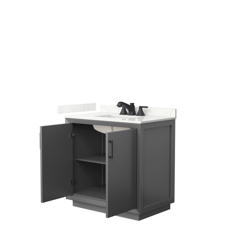 Strada 36'' W Single Vanity, Dark Gray, Giotto Quartz, Matte Black