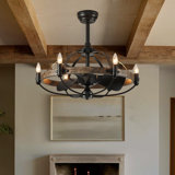 Cinta 27.17" Classic Black Caged Farmhouse Ceiling Fan With Light Kit And Remote Control