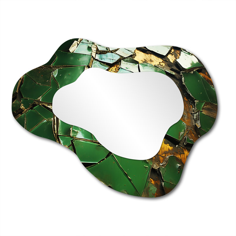 Green and gold marble Mosaic tiles  I - Tile Cloud Large Wall Mirror, Modern Asymmetrical Unique Mirror, Printed Metal Art