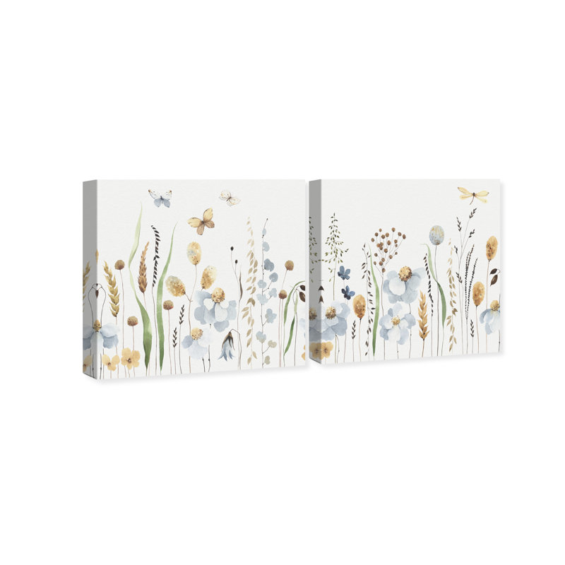 Floral and Botanical Blissful Spring SET Cabin / Lodge Blue Canvas Wall Art Print, L 20 po x H 20 po