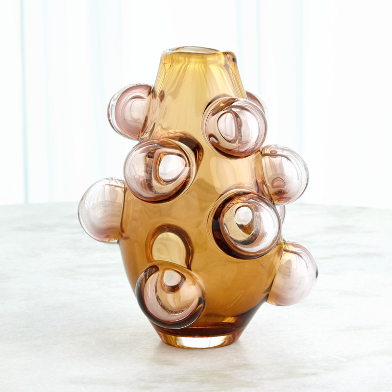 Bubbled Handmade Glass Table Vase, 13.5" H x 10.5" W x 10.5" D