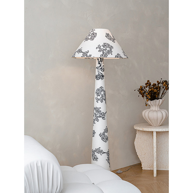 French Vintage-Style Iron & Fabric Floor Lamp