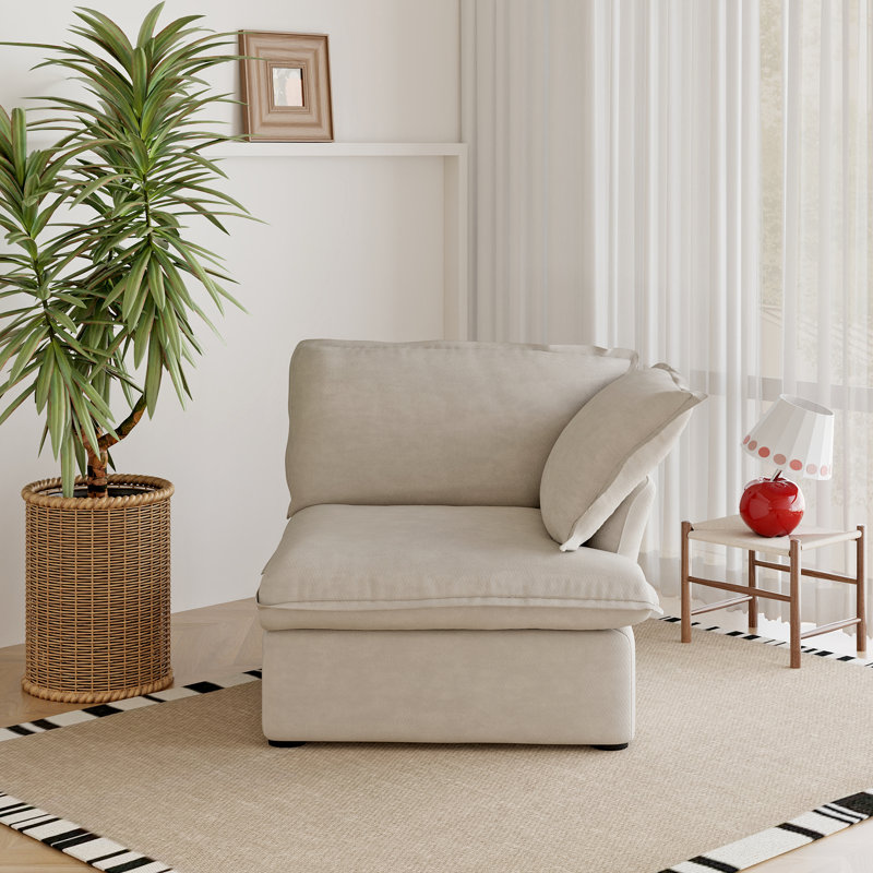 Fairford Left-Armed Upholstered Linen Velvet Slipcovered Chair, Beige