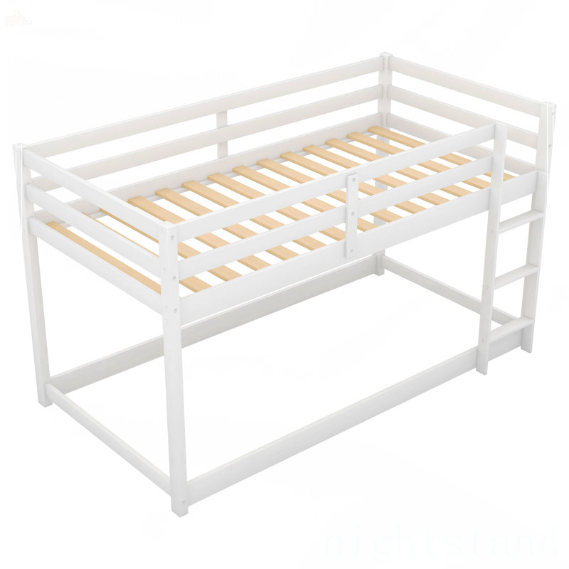 Lit superposé simple au-dessus d'un lit simple avec échelle, Blanc