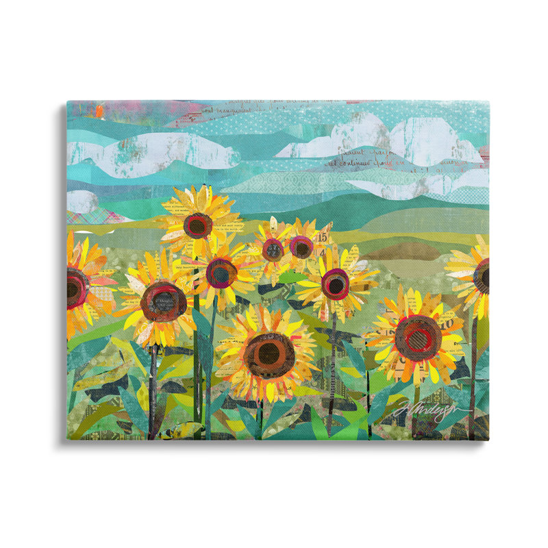 «Collage Sunflower Field Abstract Layered Ephemera Meadow» par Traci Anderson - cadre flottant, impression sur toile