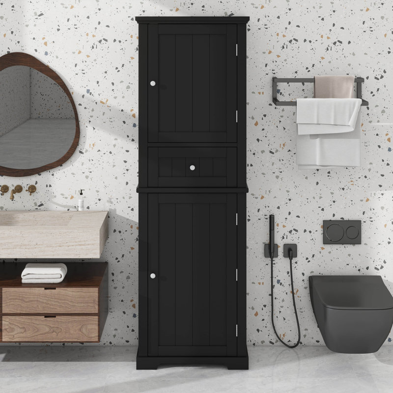 Grande armoire de rangement autoportante avec tiroir réglable, Noir