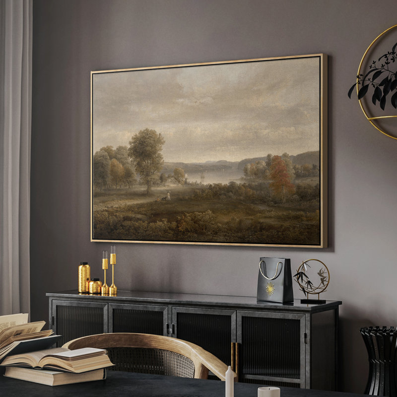 Paysage rétro - DCLxxxviii, Toile naturelle avec cadre flottant, H 25 po x l 37 po x P 2 po