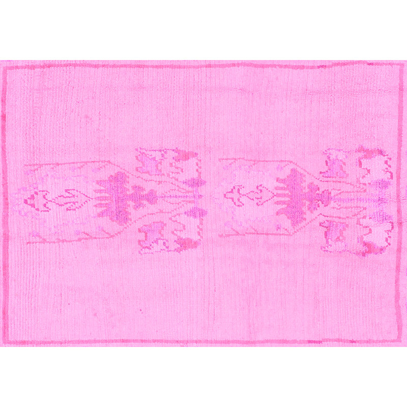 Tapis rose en laine et polyester tissé à la machine à motif abstrait Bryen, Rectangle 7 pi x 10 pi
