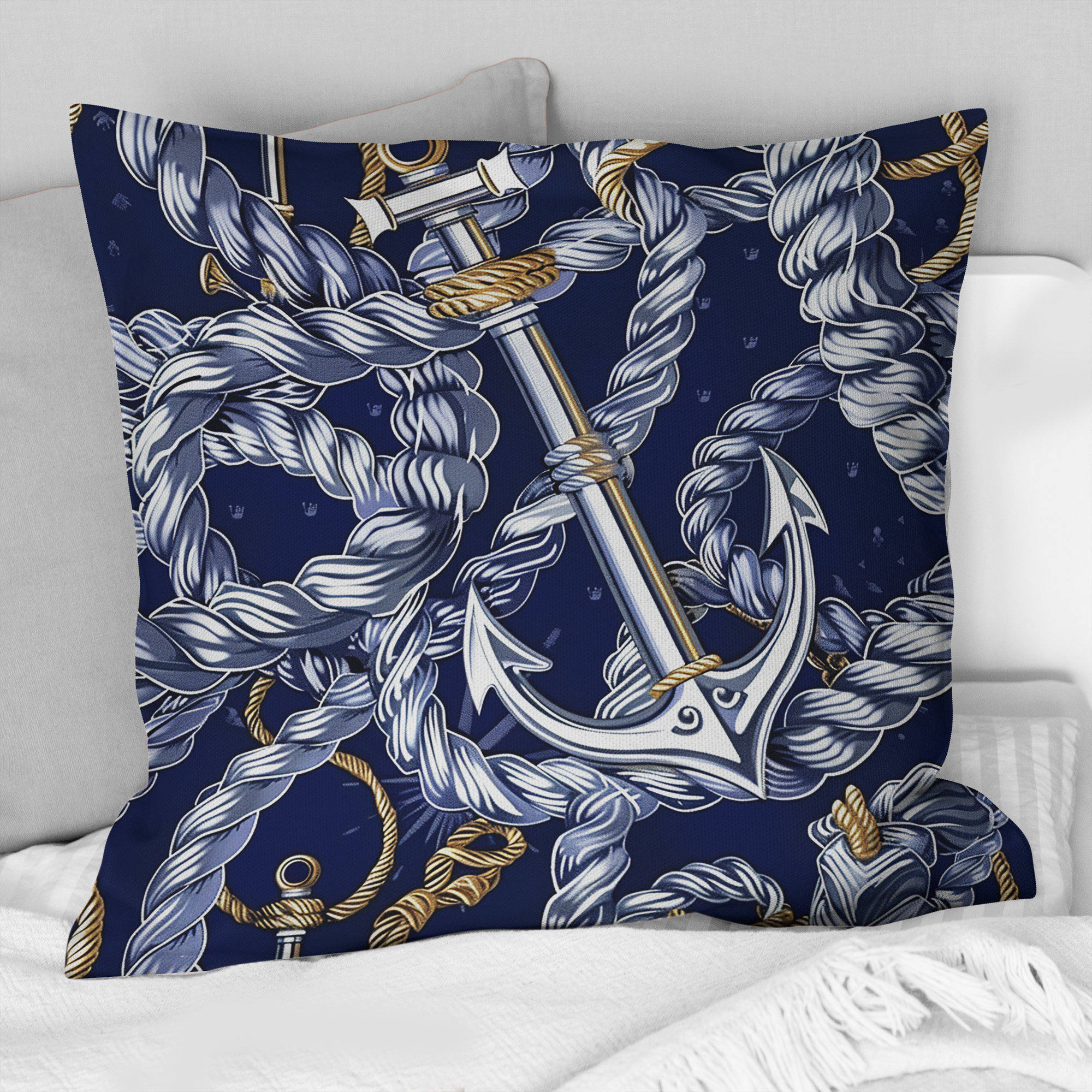 Design Art Blue White Coastal Anchor Coastal Throw Pillow Wayfair