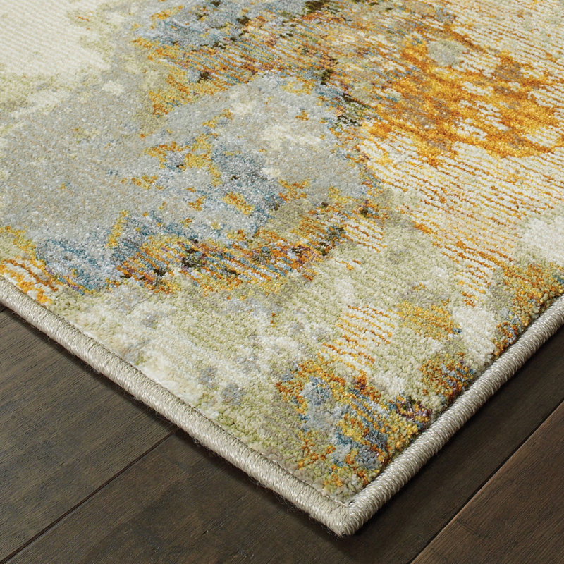 Tapis jaune / gris Empryss, Rectangle 8 pi 6 po x 11 pi 7 po