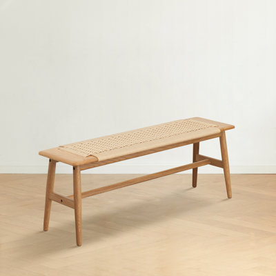 Ersela Rustic Farmhouse Wooden Bench with Rattan Accents