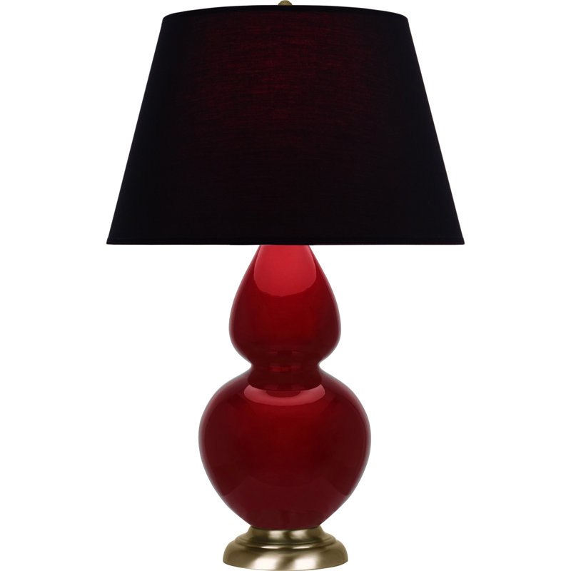 Lampe de table double gourde en céramique, Sangria glacé / laiton, Noir / Rouge, Laiton