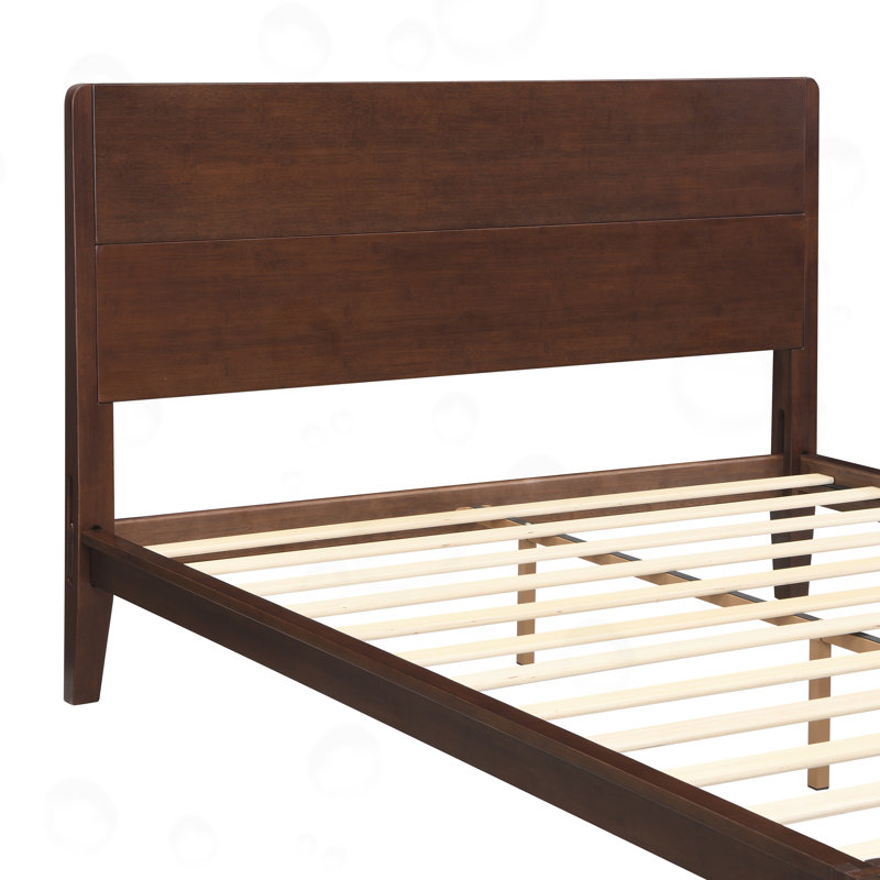 Lit plateforme double avec lattes de bois et support en métal, Chocolate, Full