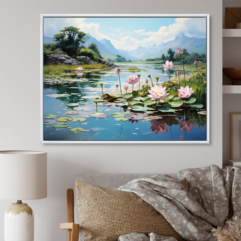 «Malacai China Art Jade Lotus II», art mural Chine, H 16 po x l 32 po x P 1 po, Cadre doré simple