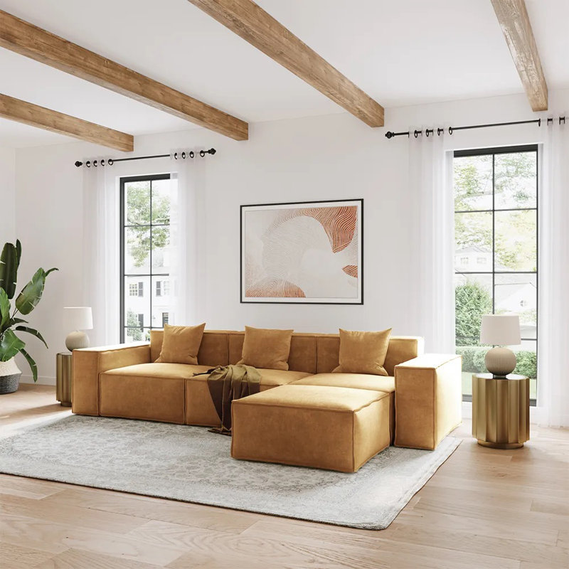 Canapé modulaire surdimensionné en tissu pour le salon Barrett, Jaune, H 30,2 po x l 115,75 po x P 65,35 po, 4