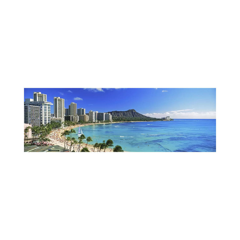 Palm Trees On The Beach, Diamond Head, Waikiki Beach, Oahu, Honolulu, Hawaii, USA #2 - Wrapped Canvas Panoramic Print