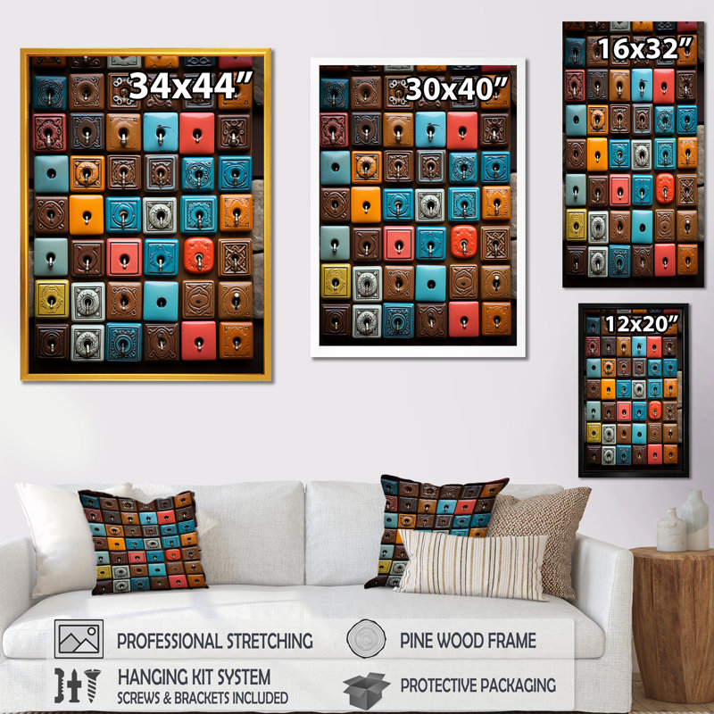 «Brown Geometric Harmony Abstract Tiles», art mural abstrait, H 20 po x l 12 po x P 1 po, Toile tendue