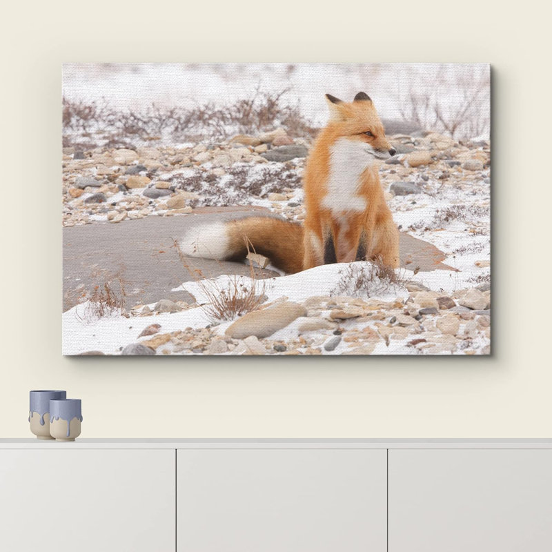 Renard dans la nature en hiver sur toile, H 16 po x l 24 po x P 1,5 po, Toile tendue