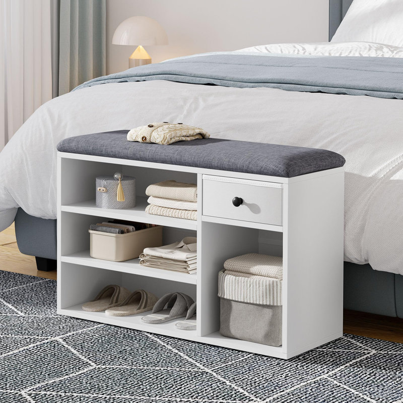 7 Pair Shoe Storage Bench, White/Grey