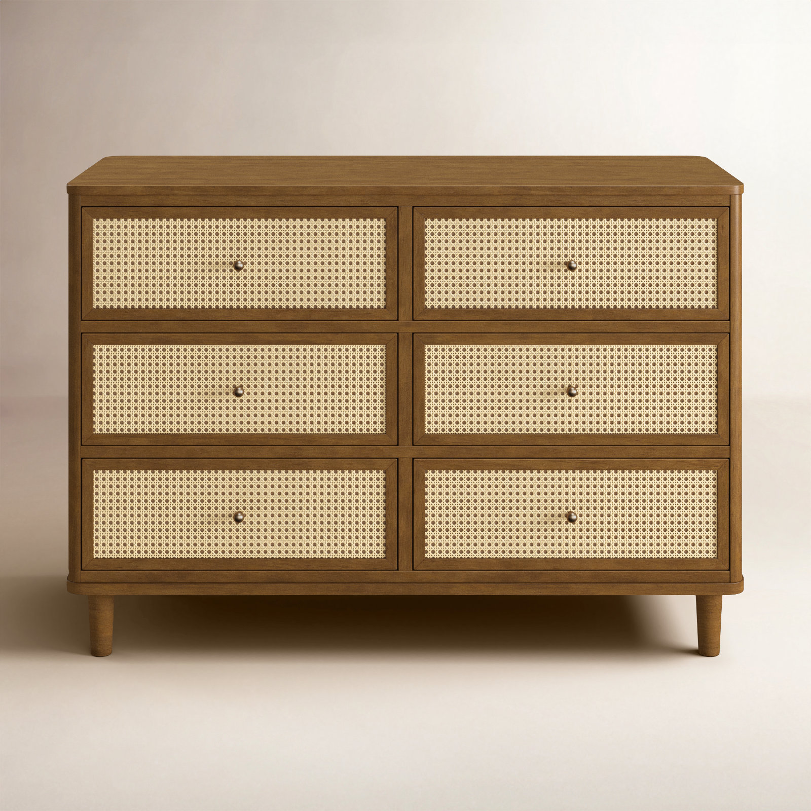 Marin 6-Drawer Dresser, Natural Walnut/ Blonde Cane