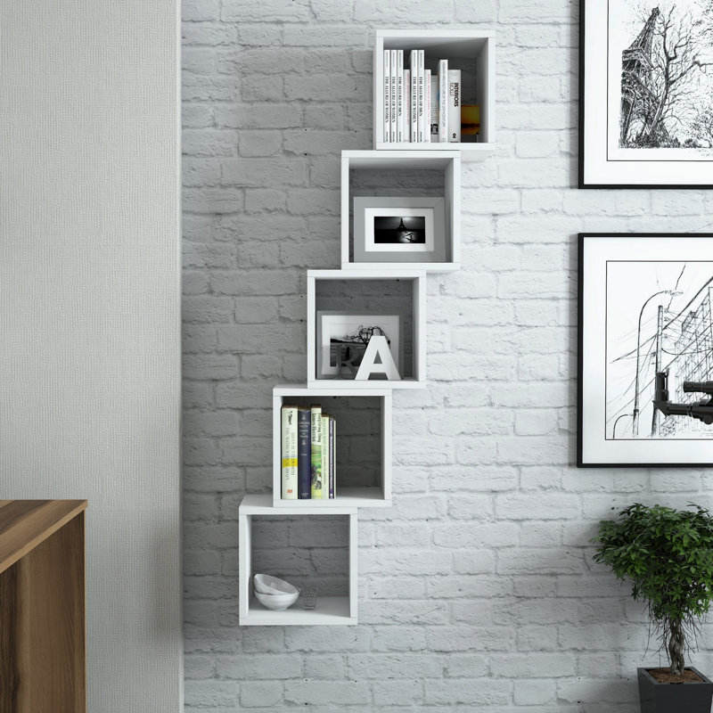 Tioga 5 Piece Square Cube Shelf with Adjustable Shelves, White
