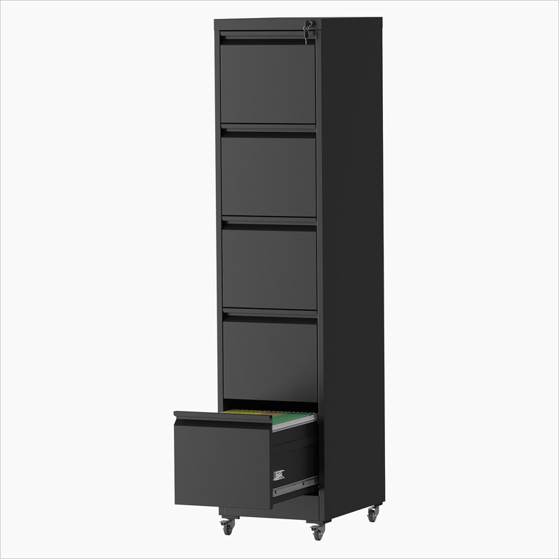 5 Drawer Metal Vertical File Cabinet with Lock on Wheels for Home Office,Heavy Duty Metal Storage Cabinet for A4/Letter/Legal Size Files, 17.71"D*15.16"W*64.17"H