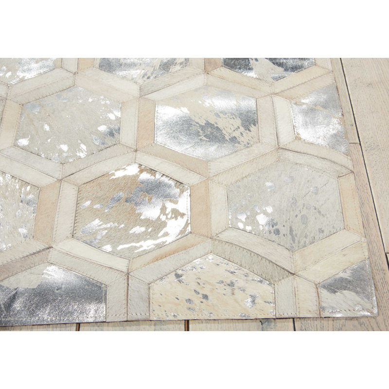 Tapis beige / argenté à motif géométrique Tonasket, Rectangle 8 pi x 10 pi