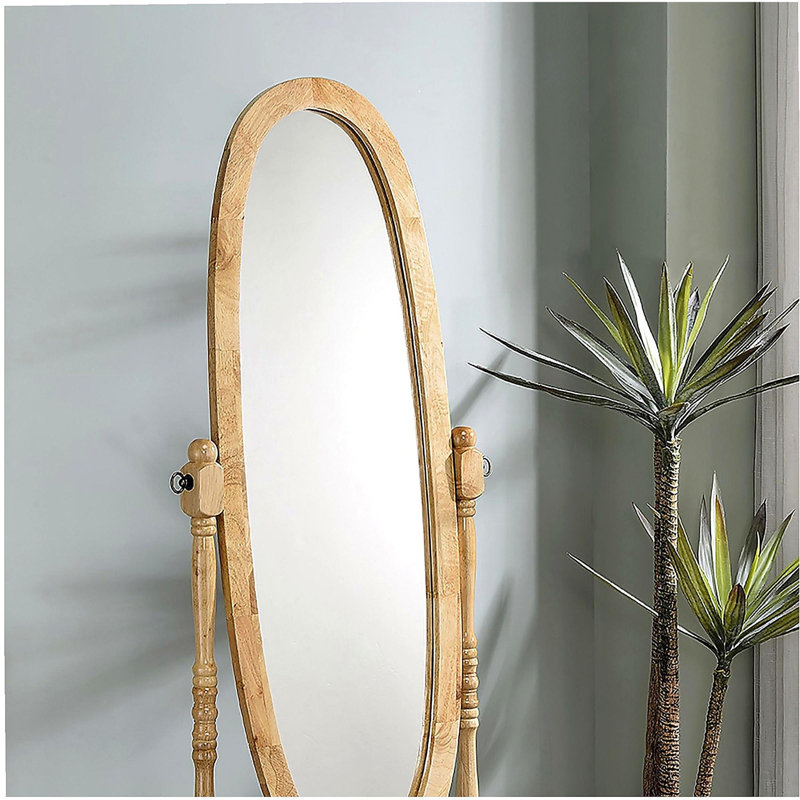 Miroir sur pied en bois de 59,25 pouces de hauteur, blanc poli, ovale, Naturel