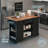 53-Inch Farmhouse Kitchen Island with Power Outlet, Drop Leaf, and Locking Wheels, Black